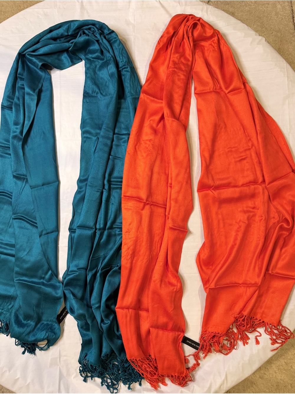 Set of 2 Jones New York Silky Lightweight Scarves Teal and Orange